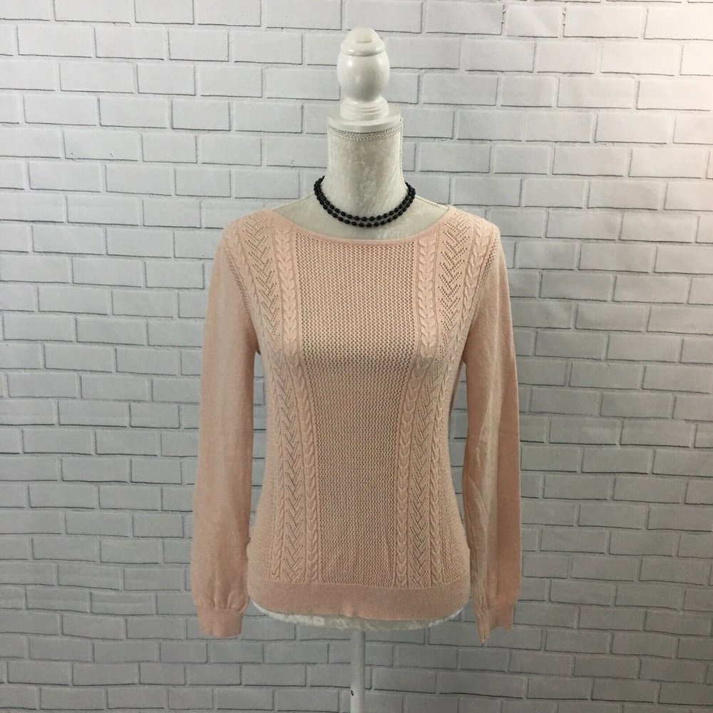 MNG Basics Mixed Knit Peach Sweater w/ Keyholes and Bows Details on‎ Back Small